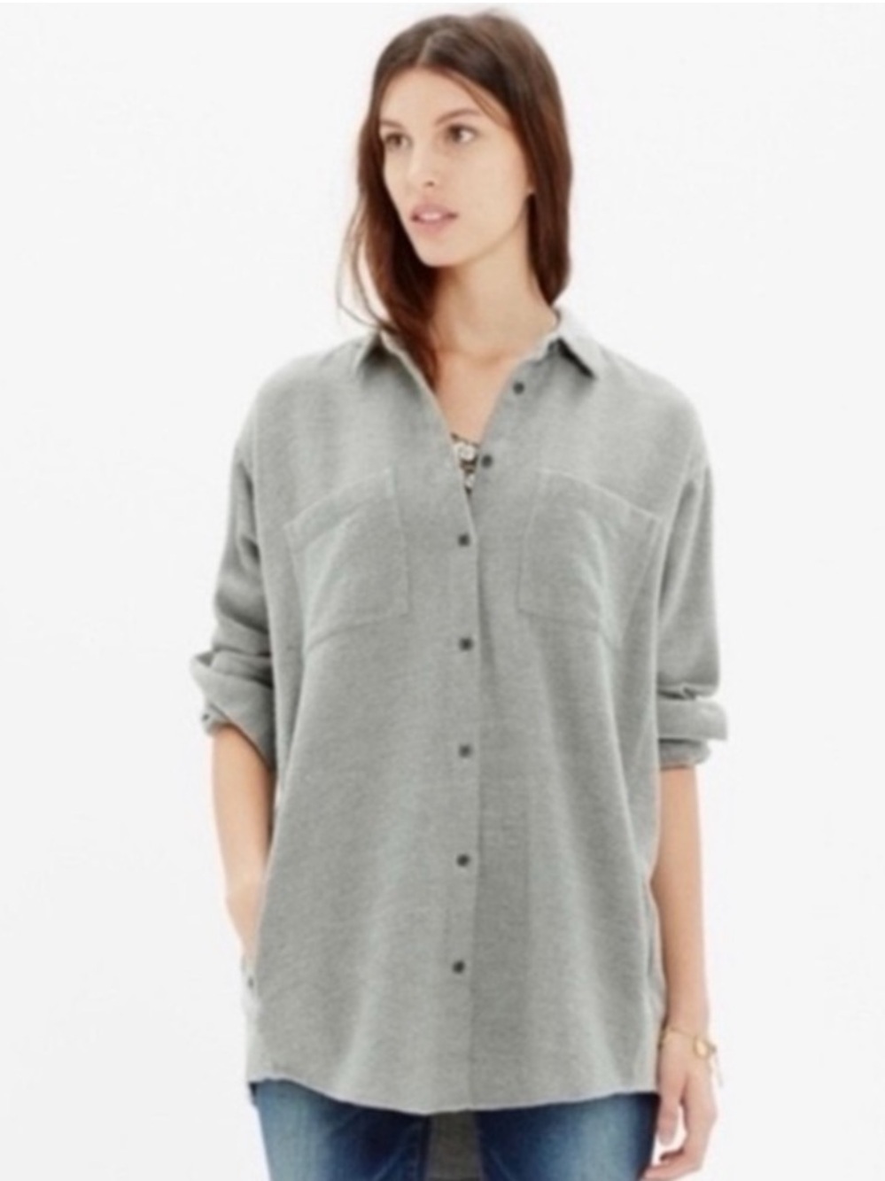 Madewell Sunday Button Down Flannel Shirt Pockets Gray XS Cotton